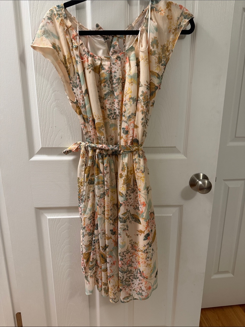 LC Lauren Conrad Cream Floral Pleated Midi Dress with Pastel Accents